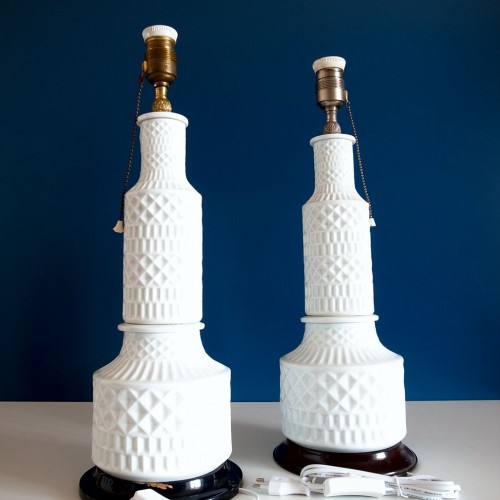 Juego de lámparas de cerámica de Sargadelos, modelo "Portomarínico" de pie y sobremesa, vintage años 60.