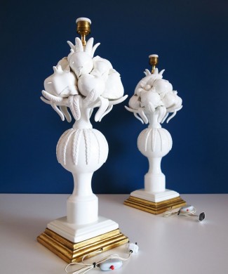 Excelente pareja de lámparas de cerámica de Manises, Bondía, vintage años 50s-60s.