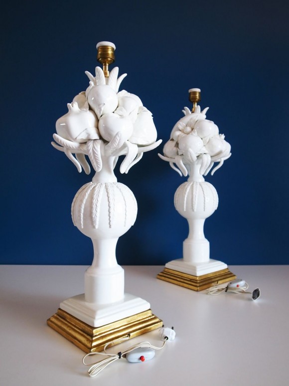Excelente pareja de lámparas de cerámica de Manises, Bondía, vintage años 50s-60s.