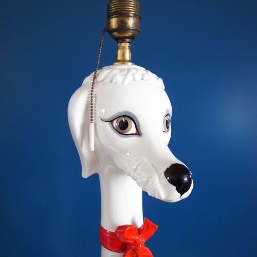 Perro y gato. Pareja de lámparas de cerámica de Manises, C. Bondía, vintage años 60.