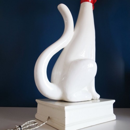 Perro y gato. Pareja de lámparas de cerámica de Manises, C. Bondía, vintage años 60.