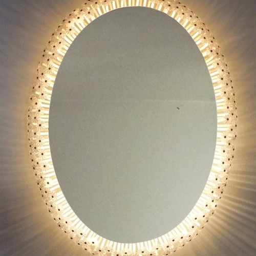 Emil Stejnar. Espejo oval con luz o retroiluminado, diseñado por Emil Stejnar para Rupert Nikoll, vintage original años 50.