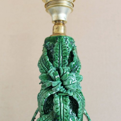 Lámpara de cerámica verde de Manises, Vintage 50s-60s.