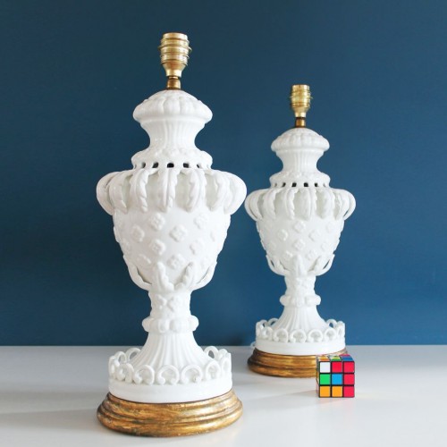 Excelente pareja de lámparas de cerámica de Manises. Vintage años 50s-60s.