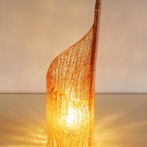 Lámpara de mesa de cristal "rugiadoso" de Murano, en color ámbar, vintage años 70s.