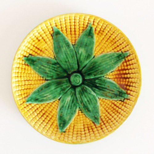 Plato de cerámica portuguesa FAIANÇAS GERMANO, diseño de maíz, vintage 50s-60s.