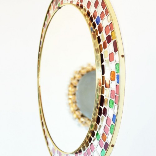 Espejo con marco de mosaico de cristales multicolores. Vintage 60s.