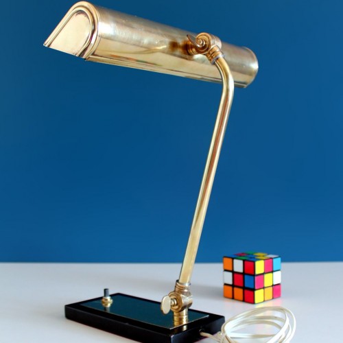 Lámpara de despacho en latón dorado, vintage años 30s-40s.
