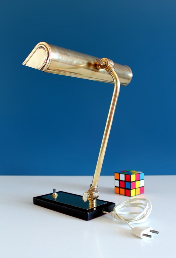 Lámpara de despacho en latón dorado, vintage años 30s-40s.