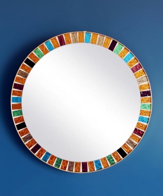 Espejo con marco de mosaico. Piezas de cristal espejado de colores. Vintage 60s.