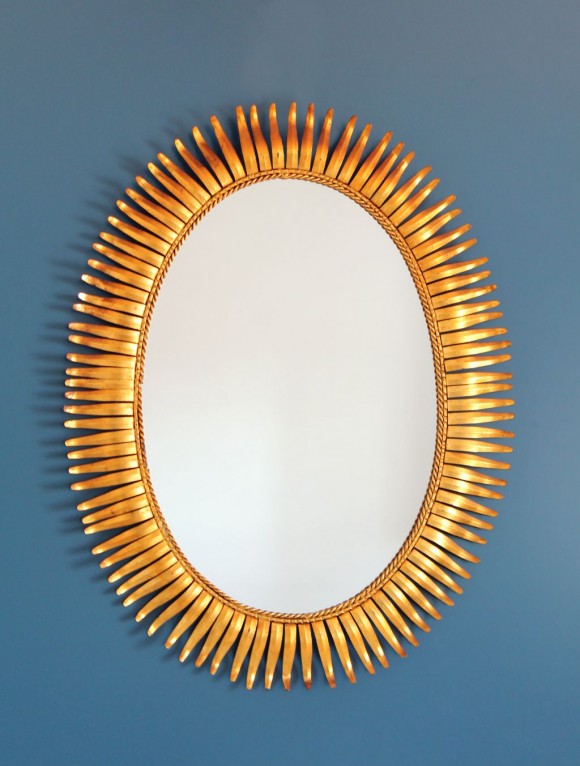 Espejo sol dorado al pan de oro, vintage años 60.