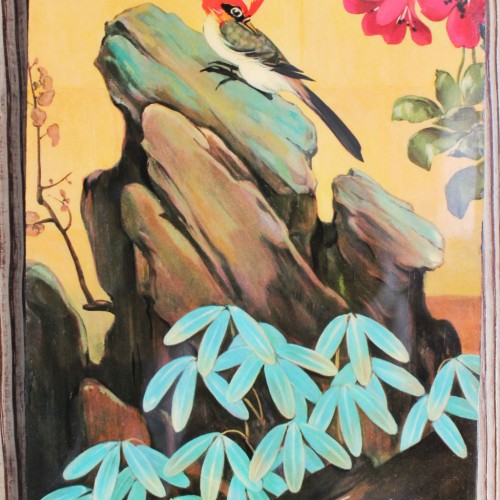 Ilustraciones lacadas de paisajes orientales. Decoración mural, vintage 50s-60s.
