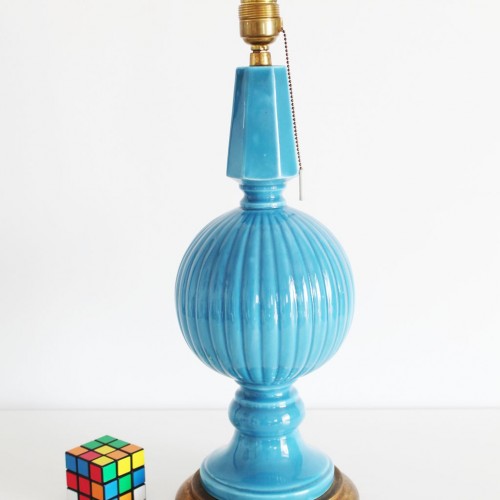 Lámpara de cerámica azul de Manises, vintage años 50s-60s.