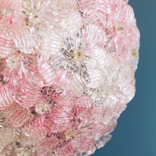 BAROVIER & TOSO - Exquisita lámpara de cristal de Murano, con flores blancas y rosas, vintage años 70s.