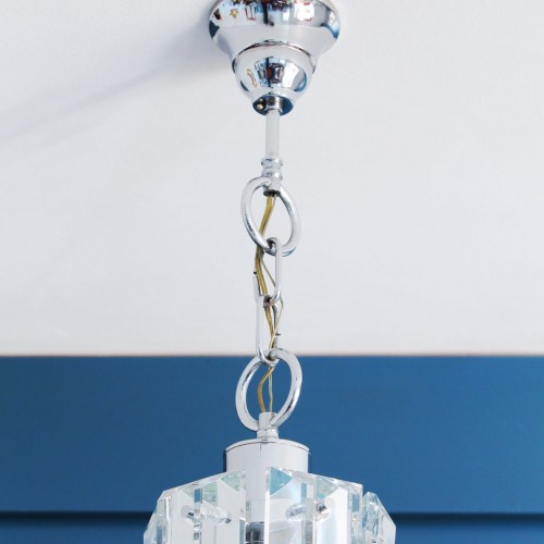 KINKELDEY LEUCHTEN (Alemania) - Gran lámpara de techo chandelier de cristal y acero, vintage años 70.