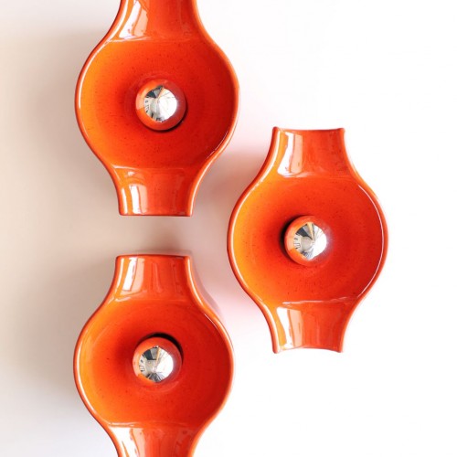 HUSTADT NEHEIM - juego de 3 apliques de cerámica naranja. Vintage pop, Alemania, años 70s.