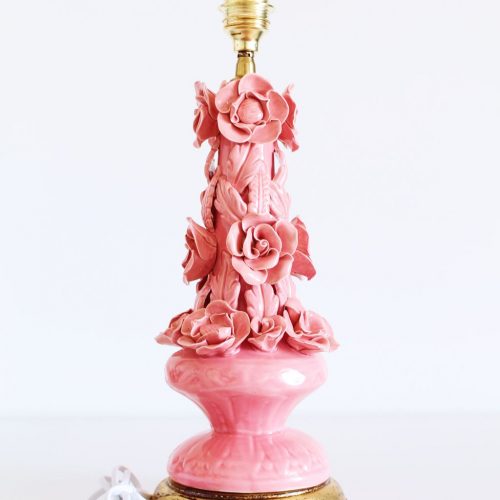 Lámpara de Manises en cerámica rosa, perfecto estado. Vintage 50s-60s.
