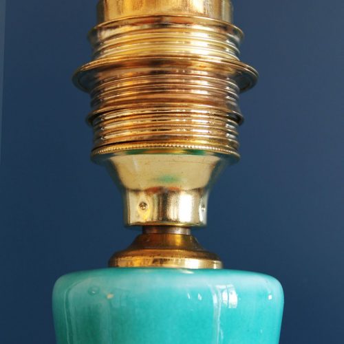 Lámpara de cerámica de Manises en color azul turquesa, vintage años 50s-60s.