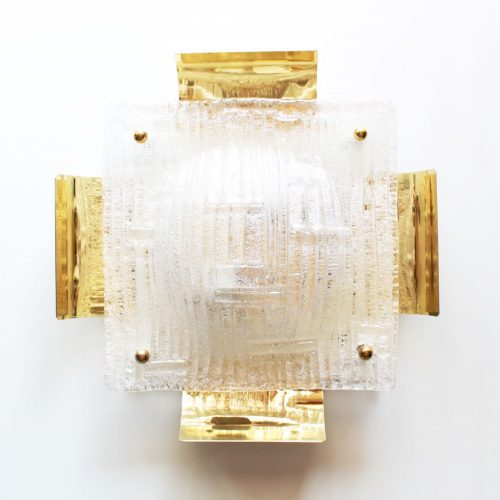 MURANO Aplique de pared o lámpara de techo de cristal de Murano y latón dorado, vintage años 60.