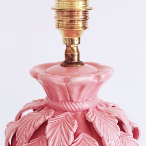 Lámpara de cerámica de Manises en color rosa, Vintage 50s-60s.