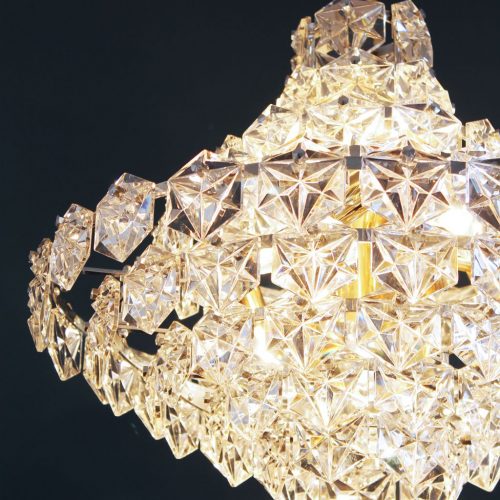 KINKELDEY LEUCHTEN (Alemania) - Gran lámpara de techo chandelier de cristal y acero, vintage años 70.