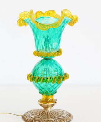 Lámpara de sobremesa de cristal mallorquín, antigua, primera mitad siglo XX.