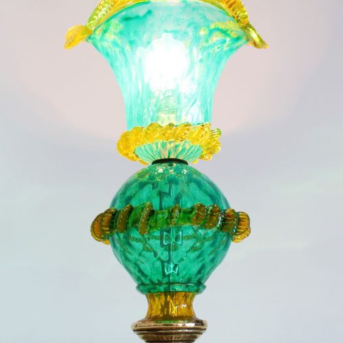Lámpara de sobremesa de cristal mallorquín, antigua, primera mitad siglo XX.