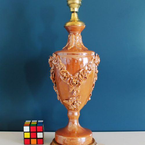 Lámpara de cerámica de Manises en color ámbar o caramelo. Vintage 50s-60s.