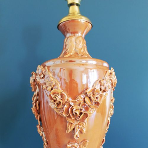 Lámpara de cerámica de Manises en color ámbar o caramelo. Vintage 50s-60s.