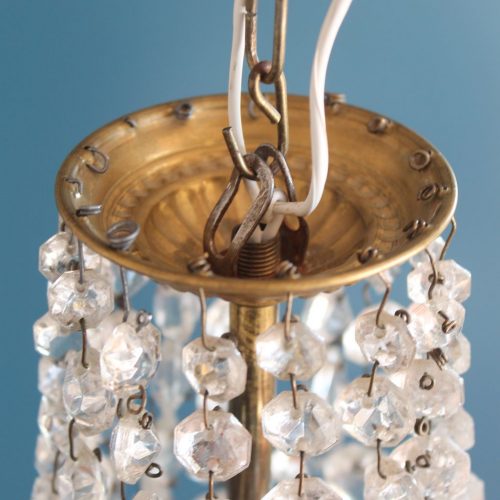 Lámpara saco o Montgolfiere de cristal y latón, en perfecto estado, vintage, 1ª mitad siglo XX.