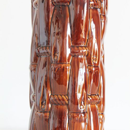 Gran lámpara de cerámica de Manises, vintage 50s-60s. Cerámica color ámbar, de diseño tropical, bambú.