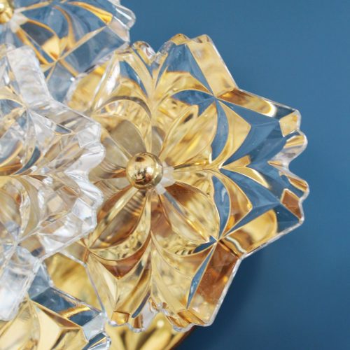 SOLKEN LEUCHTEN - Pareja de apliques florales de cristal y latón dorado, Alemania, vintage 70s.
