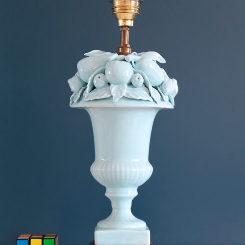 Lámpara vintage de cerámica de Manises, C. Hispania. Copa de frutas. Vintage 50s-60s.