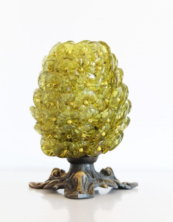 FLORES DE CRISTAL - Lámpara modernista de sobremesa de cristal y bronce - vintage.