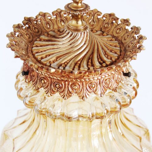 Lámpara de sobremesa de bronce y cristal, vintage años 50s-60s.