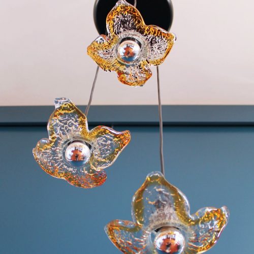 FLORES DE CRISTAL - Lámpara italiana de cristal de Murano, vintage 70s-80s.