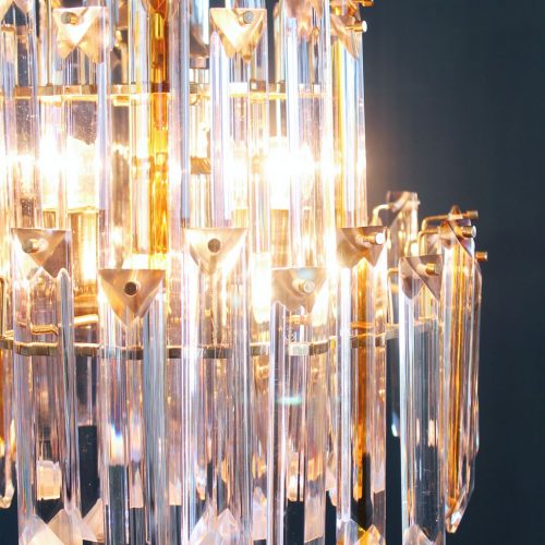 VENINI MURANO - gran lámpara chandelier QUADRIEDRI - cristal ámbar. Italia, vintage 70s.