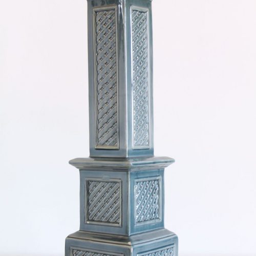 Gran lámpara de cerámica de Manises, color azul grisáceo. Vintage 50s-60s.