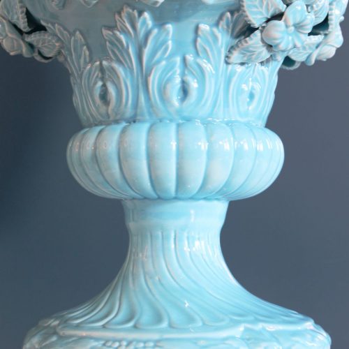 Gran lámpara vintage de cerámica de Manises, C.Bondía. Copa estilo Imperio con efigies clásicas. Vintage 50s-60s.