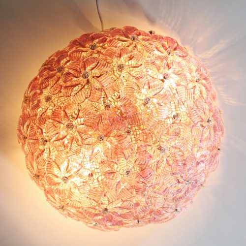 BAROVIER & TOSO - Exquisita lámpara de cristal de Murano, con flores rosas y polvo de oro, vintage años 70s.