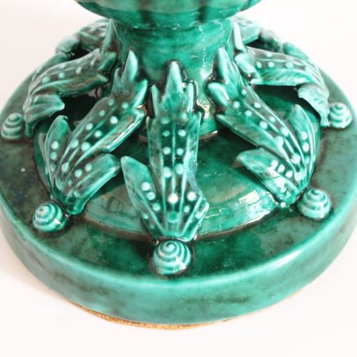 Gran jarrón de cerámica de Manises. Bondía. Diseño vegetal, en color verde. Vintage años 50-60.