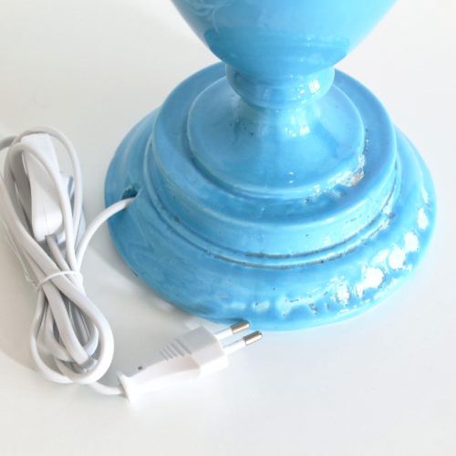 Lámpara de cerámica calada de Manises en color azul, vintage años 50-60.