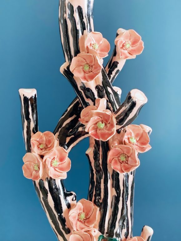 Almendro en flor - escultural lámpara de cerámica de Manises - pieza única - vintage 50s-60s.