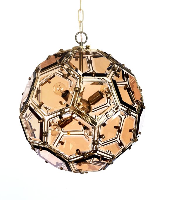 ICOSAEDRO Espectacular lámpara de techo de metal y cristal, esfera geométrica, vintage 70s.