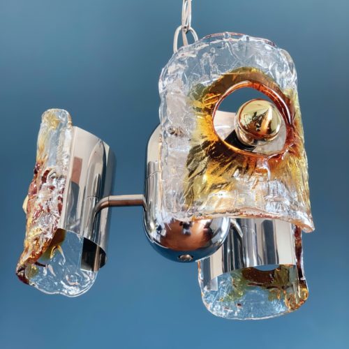 Murano. Lámpara de techo de acero cromado y cristal de Murano, vintage 60s-70s.