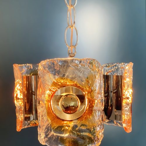 Murano. Lámpara de techo de acero cromado y cristal de Murano, vintage 60s-70s.