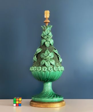 Gran lámpara de cerámica de Manises en color verde. Vintage 50s-60s.