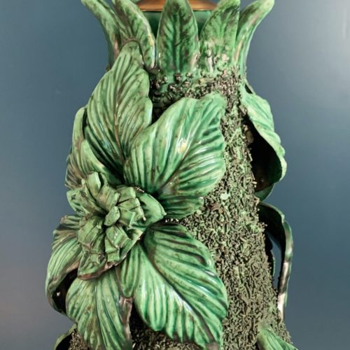 Gran lámpara de cerámica de Manises en color verde. Vintage 50s-60s.