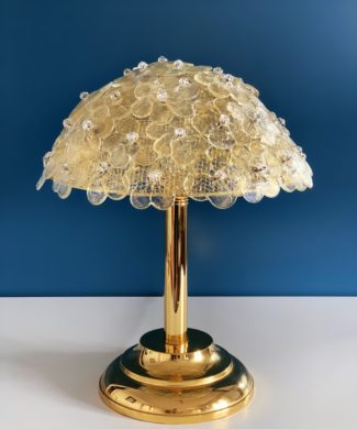 BAROVIER & TOSO - Exquisita lámpara de mesa de cristal de Murano, con flores de cristal y polvo de oro, vintage años 70s.