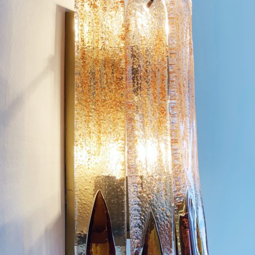 MAZZEGA MURANO - pareja de apliques - cristal con gotas ámbar. Italia, vintage 70s.